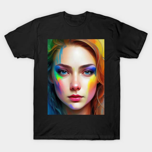 Rainbow girl, Colorful portrait, Rainbow colors, Vibrant personality T-Shirt by designgoodstore_2